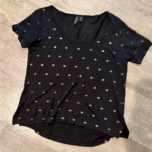 Cynthia Rowley Black Tee with Gold Accents